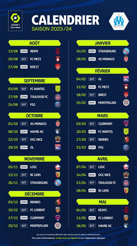 Calendrier des matchs de l'OM