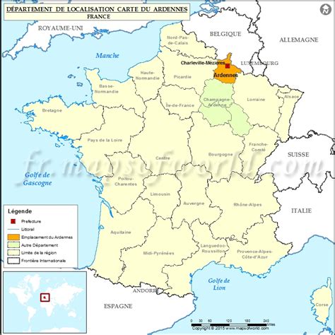 Carte de France avec localisation des Ardennes