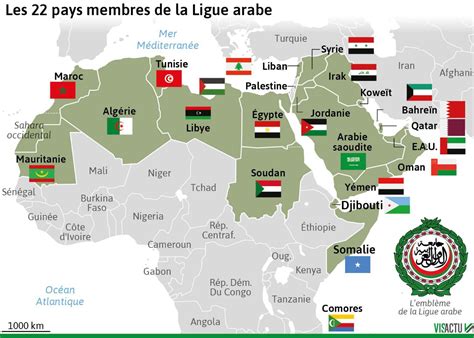 Carte des pays membres de la Ligue Arabe