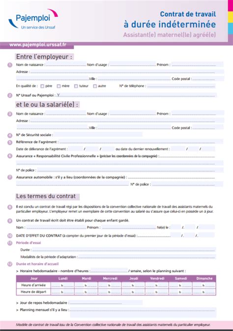 Contrat de travail assistante maternelle