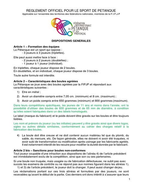 Règlement officiel de pétanque